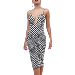 NWT ASOS U-Bar Bodycon Midi Mono Print Dress